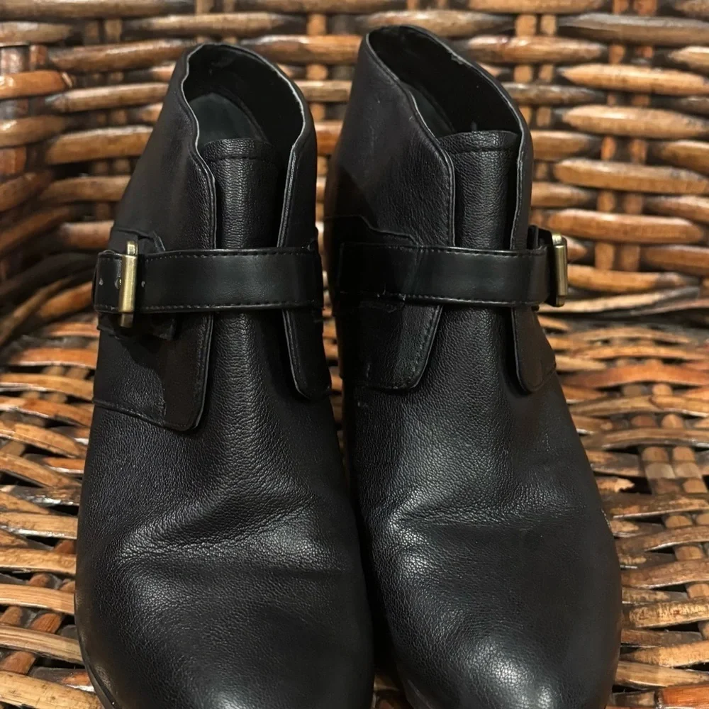 Franco Sarto Black Ankle Boots with Buckle in size 8. Pull on. Great condition!